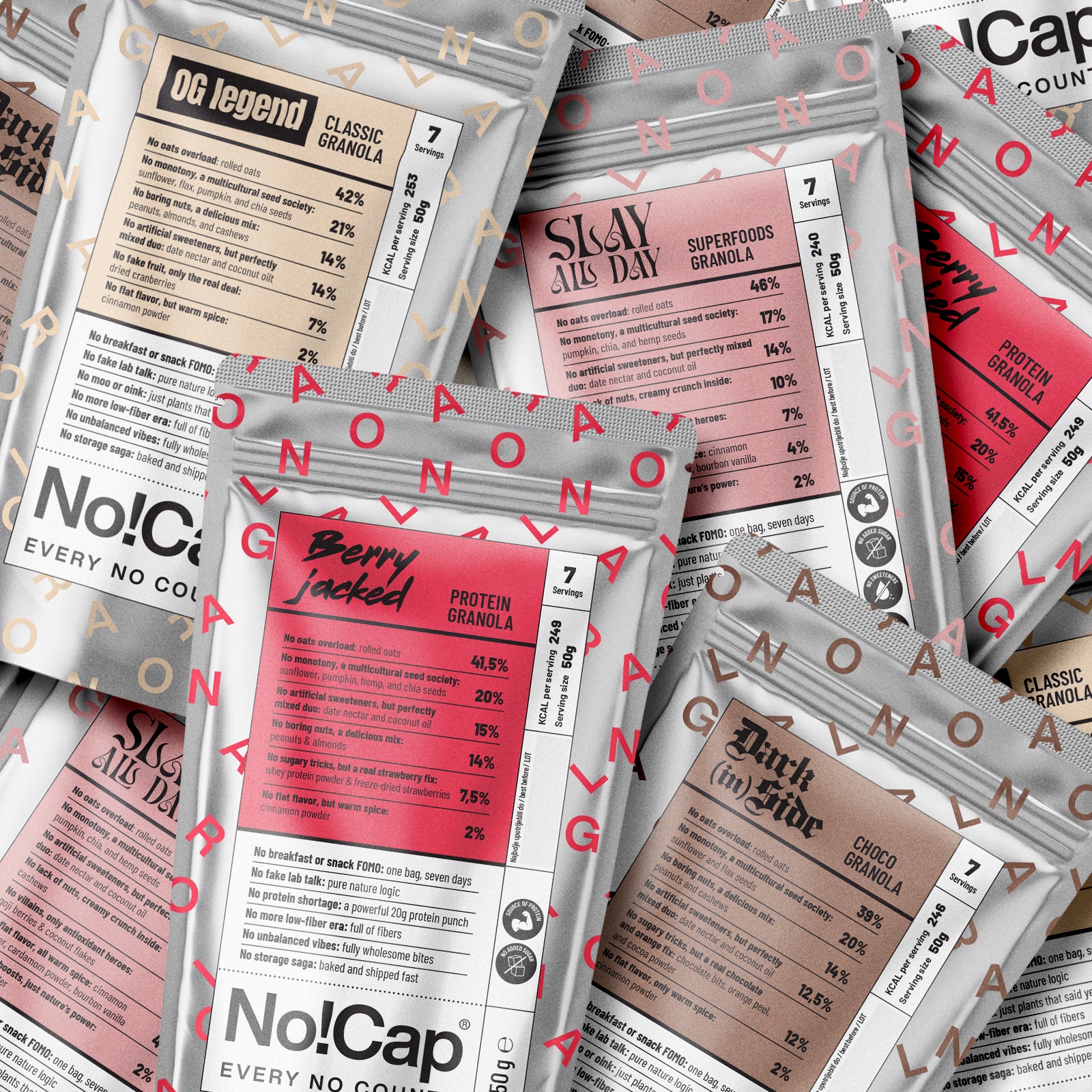 No!Cap Granola Packs - 3, 6, and 12 pack options
